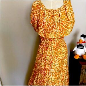 NWT Natalie Martin Women’s 100% Silk Orange Ruffled Tie Front Maxi Dress. Large